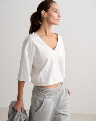 Donna Maglietta a Maniche Corte Scollo a V Vestibilità Comoda Espresso Melange