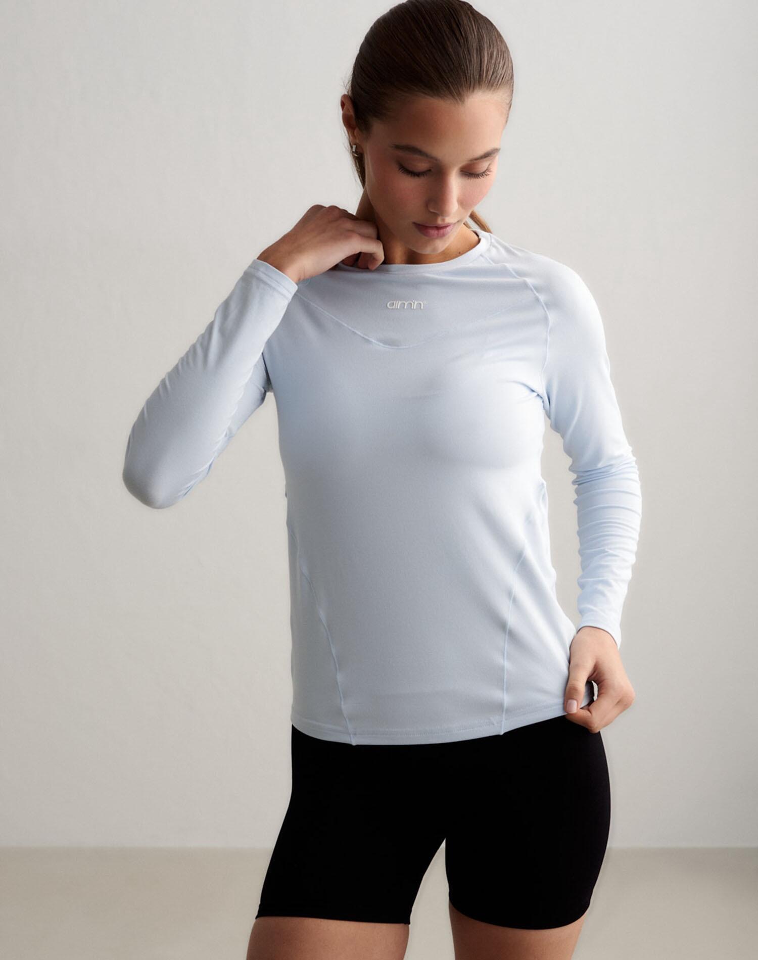 Damski top z długim rękawem ultramiękki, szybkoschnący Soft Basic niebieski