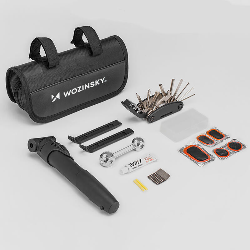 Sada cyklistického nářadí – 16v1 multitool, pumpa, taška Wozinsky