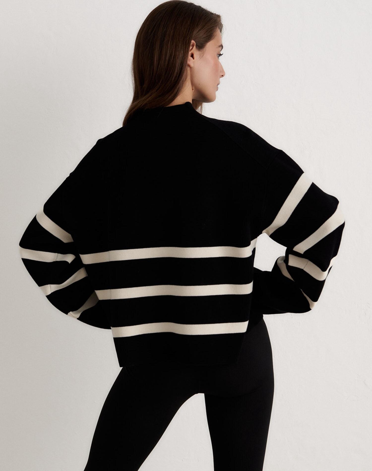 Femme Pull Tricoté Rayure Noir 2/7