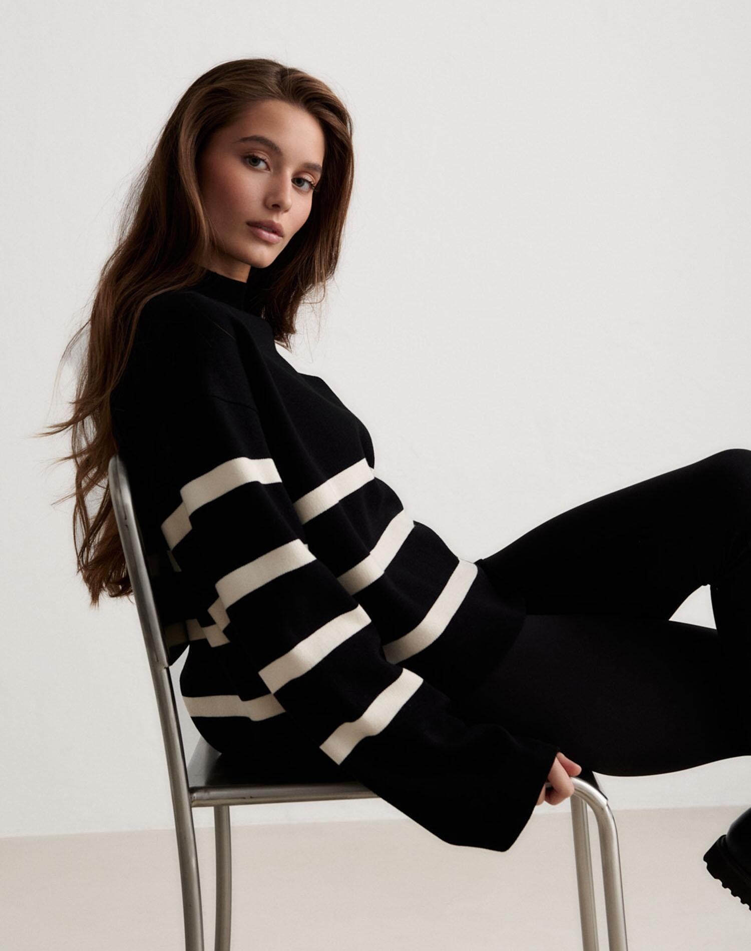 Femme Pull Tricoté Rayure Noir 5/7