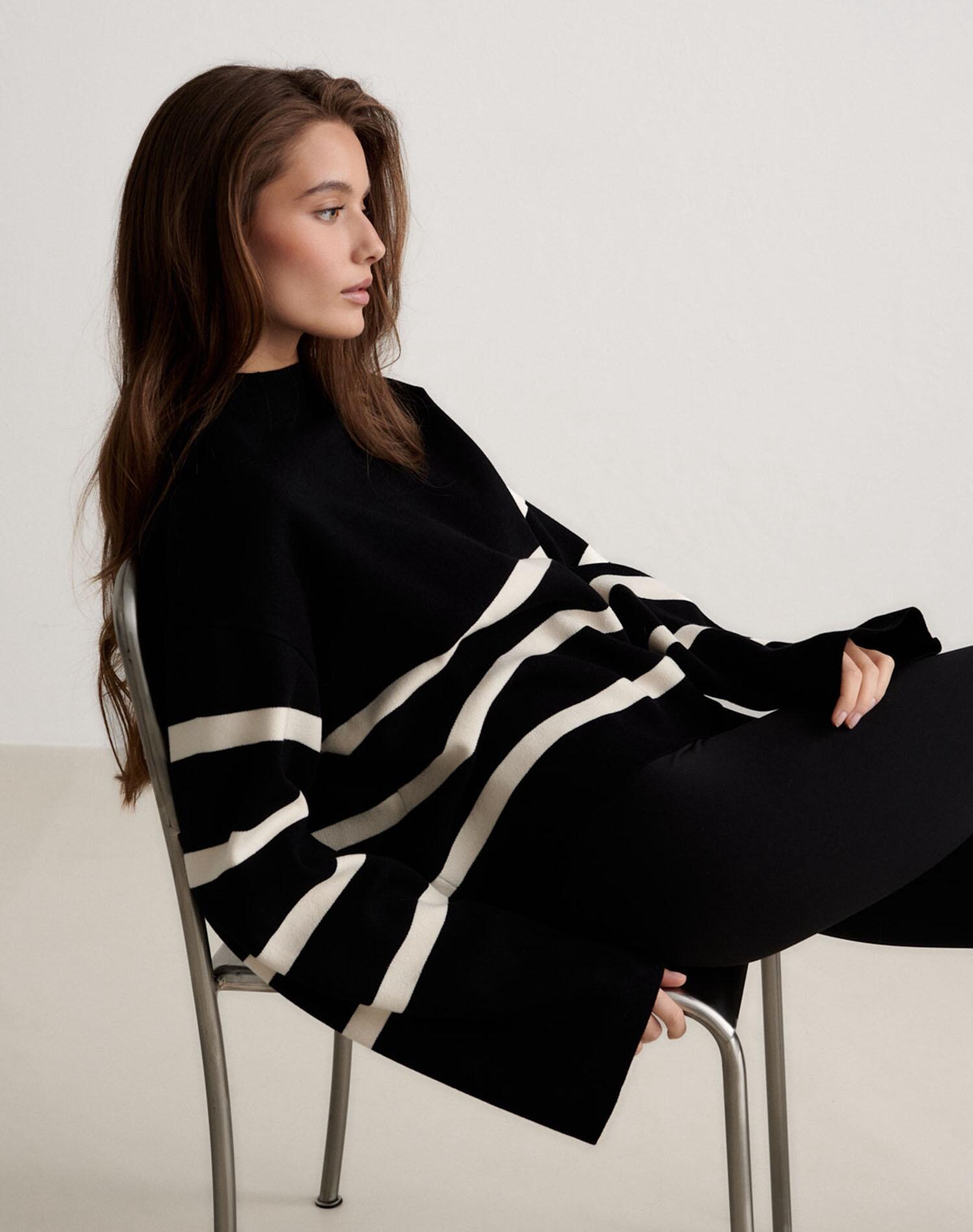 Femme Pull Tricoté Rayure Noir 7/7