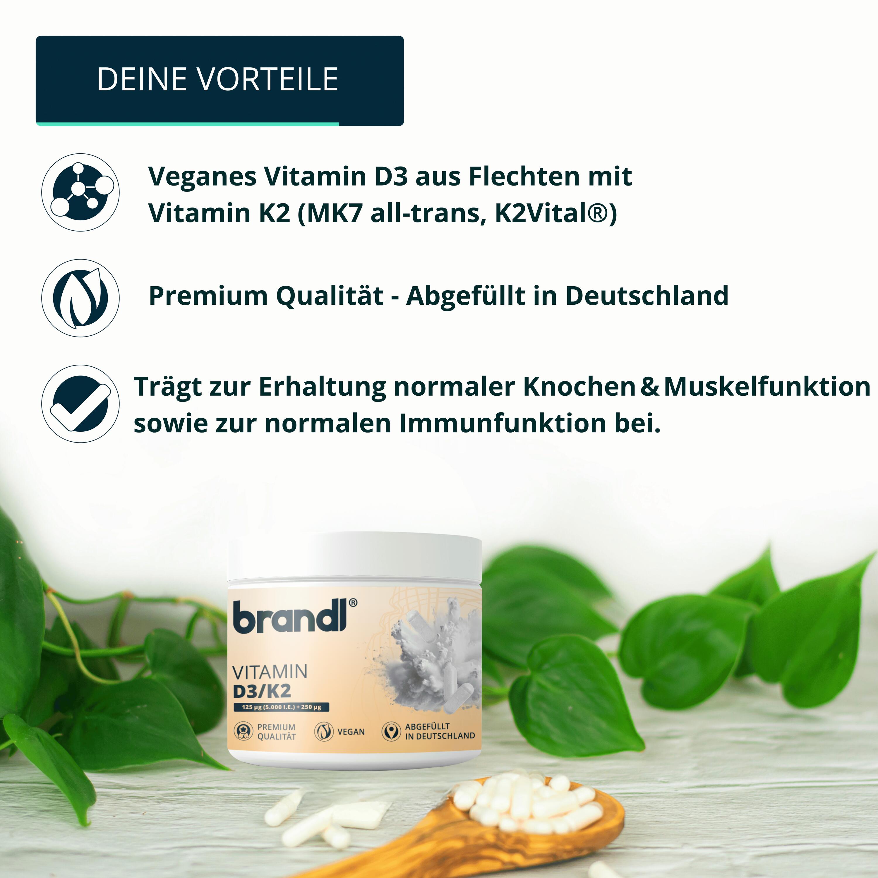 brandl® D3 K2 Kapseln hochdosiert [120 Stück] | vegan | Laborgeprüft 3/6