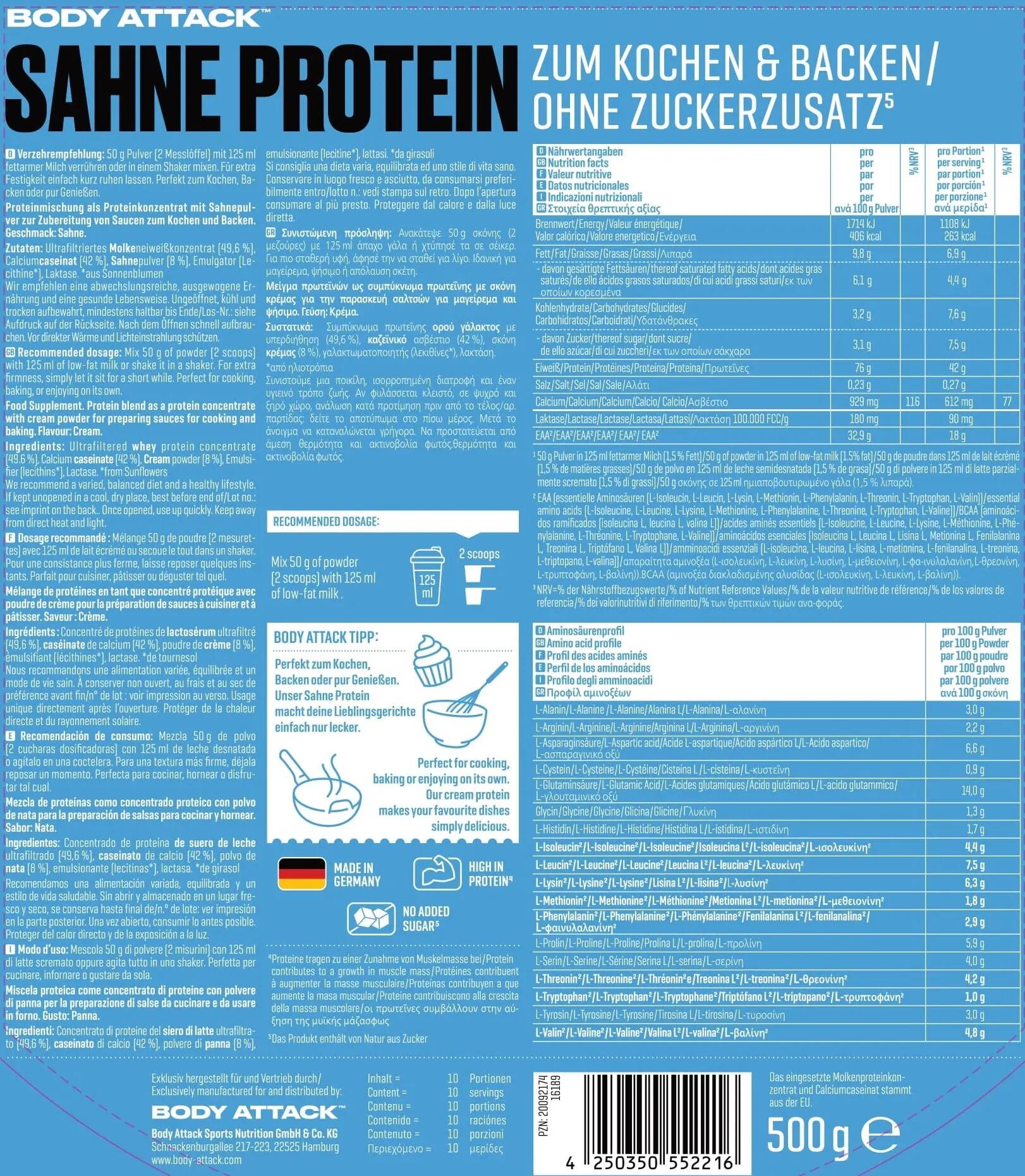 Body Attack Cream Protein 500g 2/7