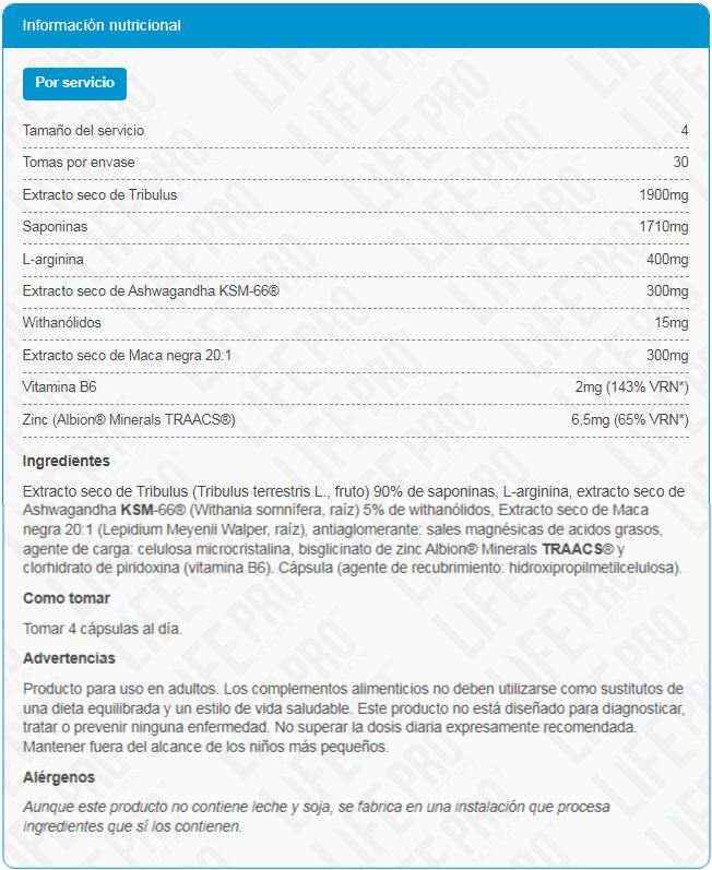 Tribulus Tbl-90 - 120 Cápsulas LifePRO 2/3