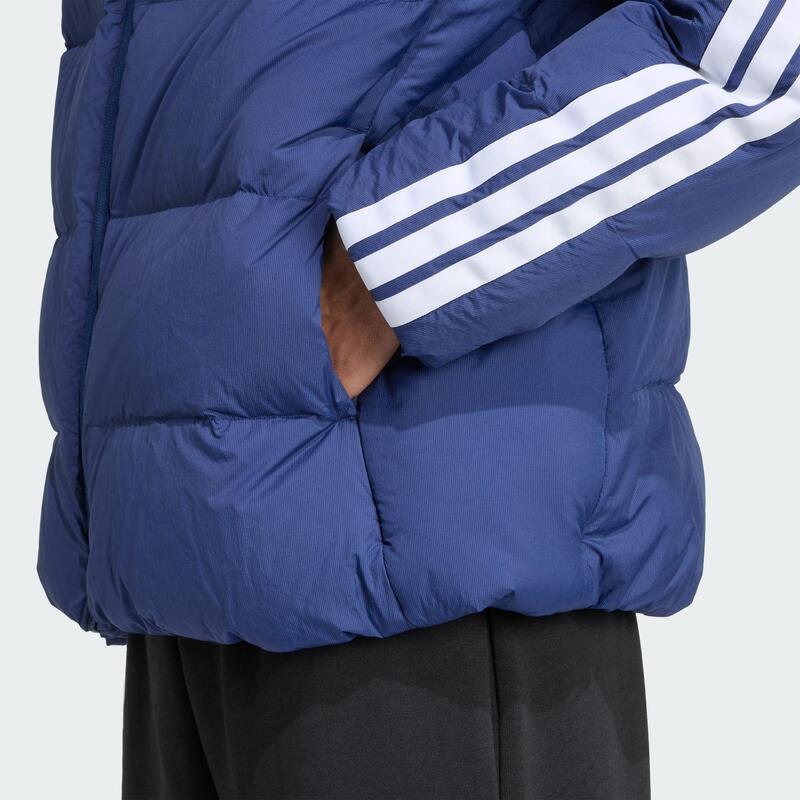 Jachetă bufantă Essentials Climawarm cu 3 dungi și glugă, cu puf de rață
