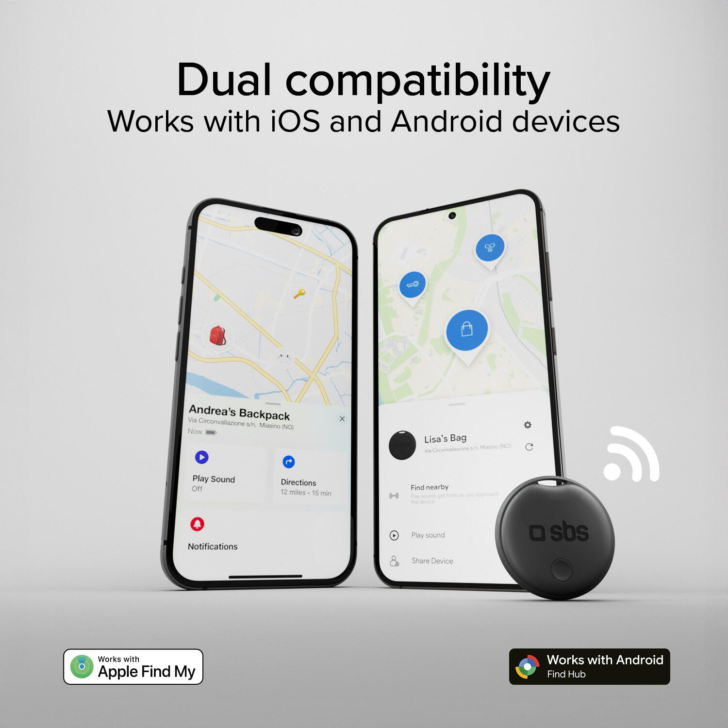 Localizzatori Tracker Wireless compatibili con Apple Find My e Google Find Hub 4/7