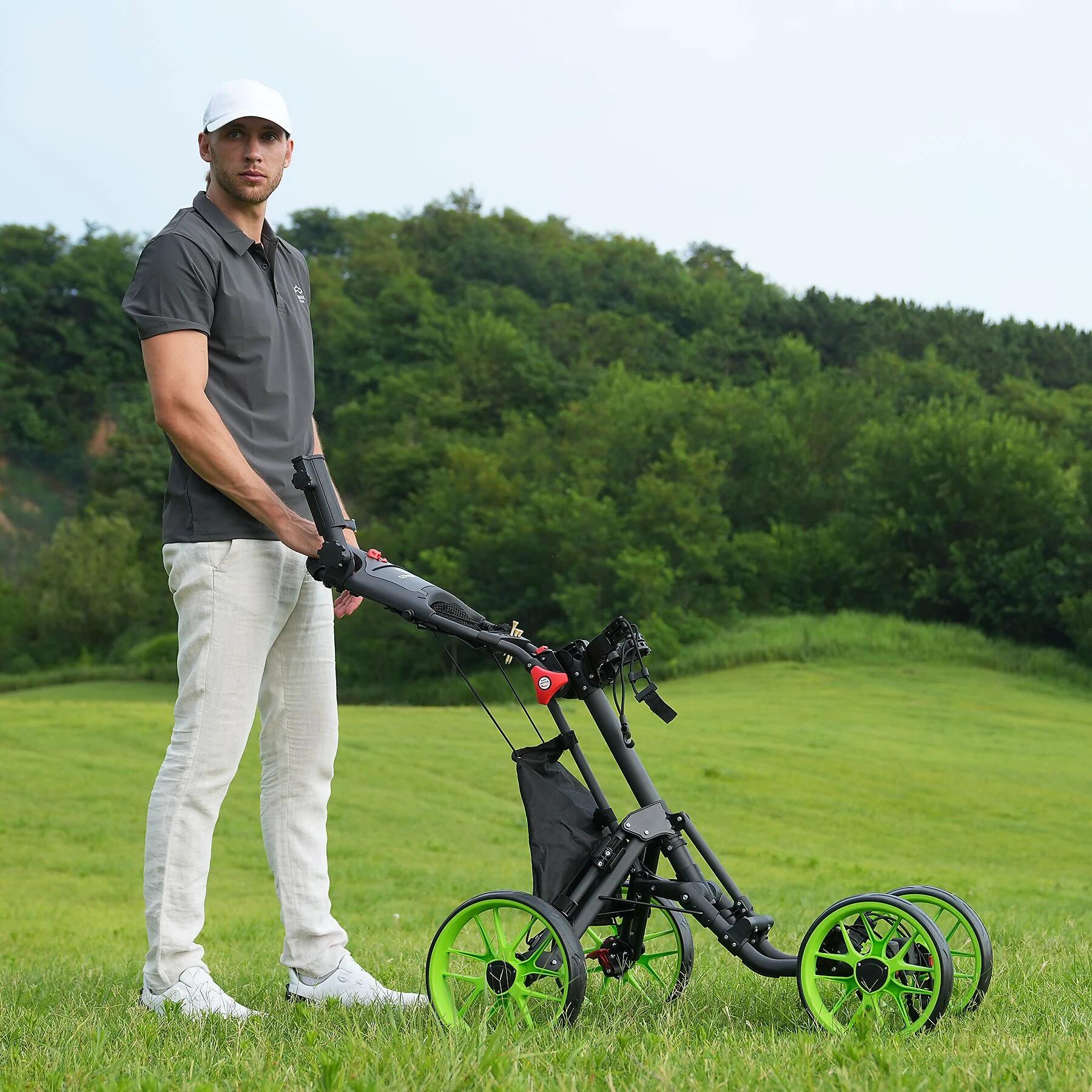 Carro de golf plegable CITYSPORTS, 4 ruedas, freno de pedal, manillar ajustable 3/3