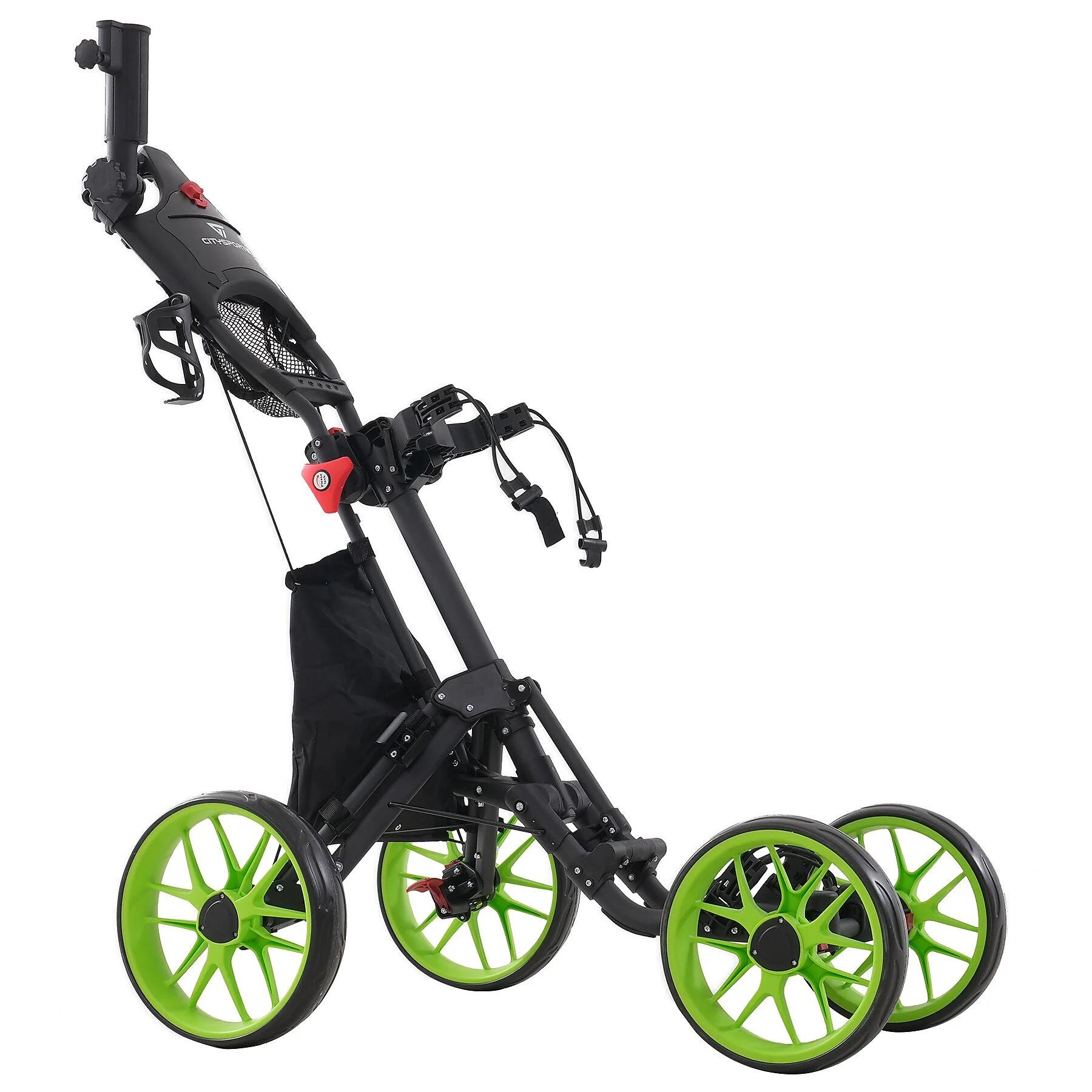Carro de golf plegable CITYSPORTS, 4 ruedas, freno de pedal, manillar ajustable 2/3