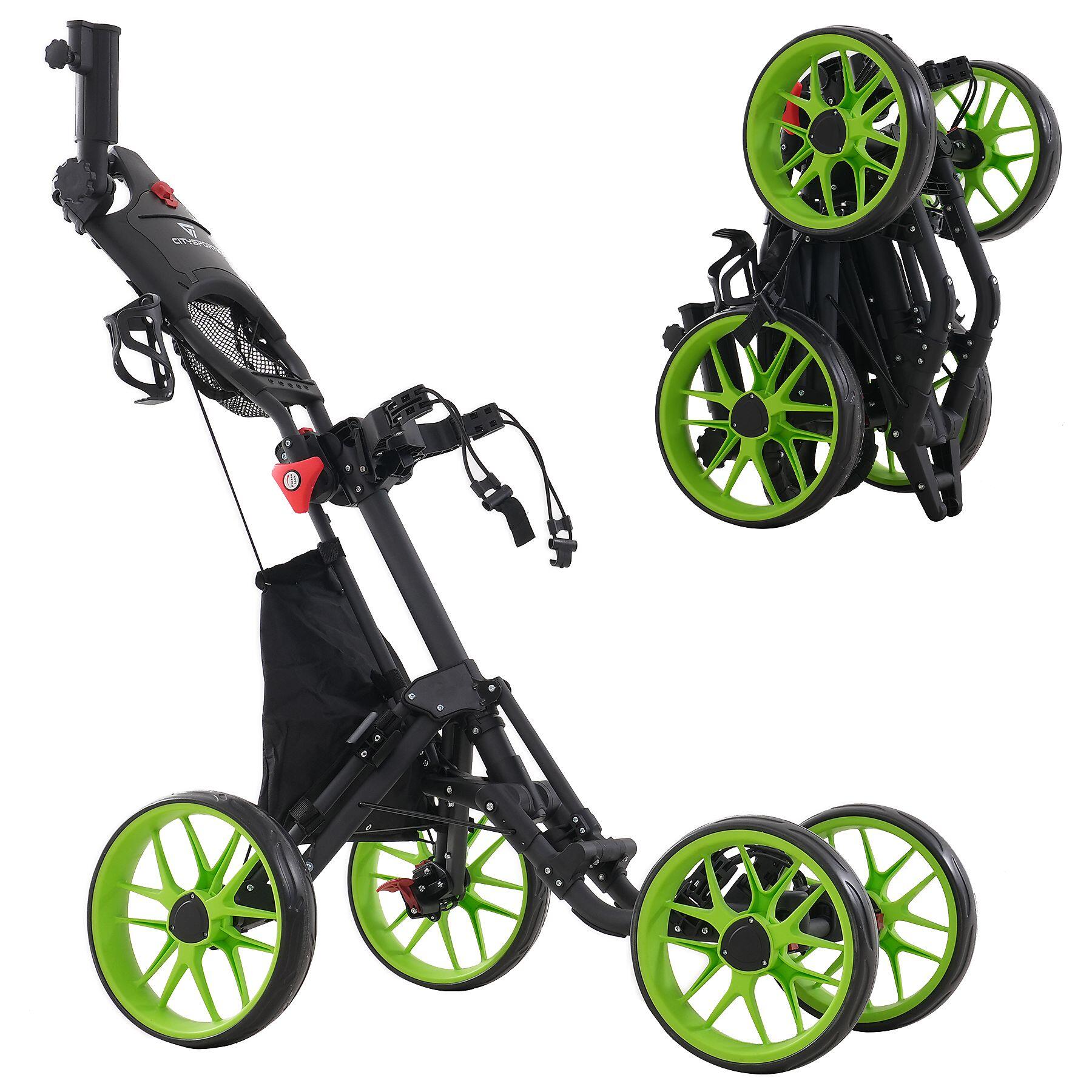 Carro de golf plegable CITYSPORTS, 4 ruedas, freno de pedal, manillar ajustable 1/3