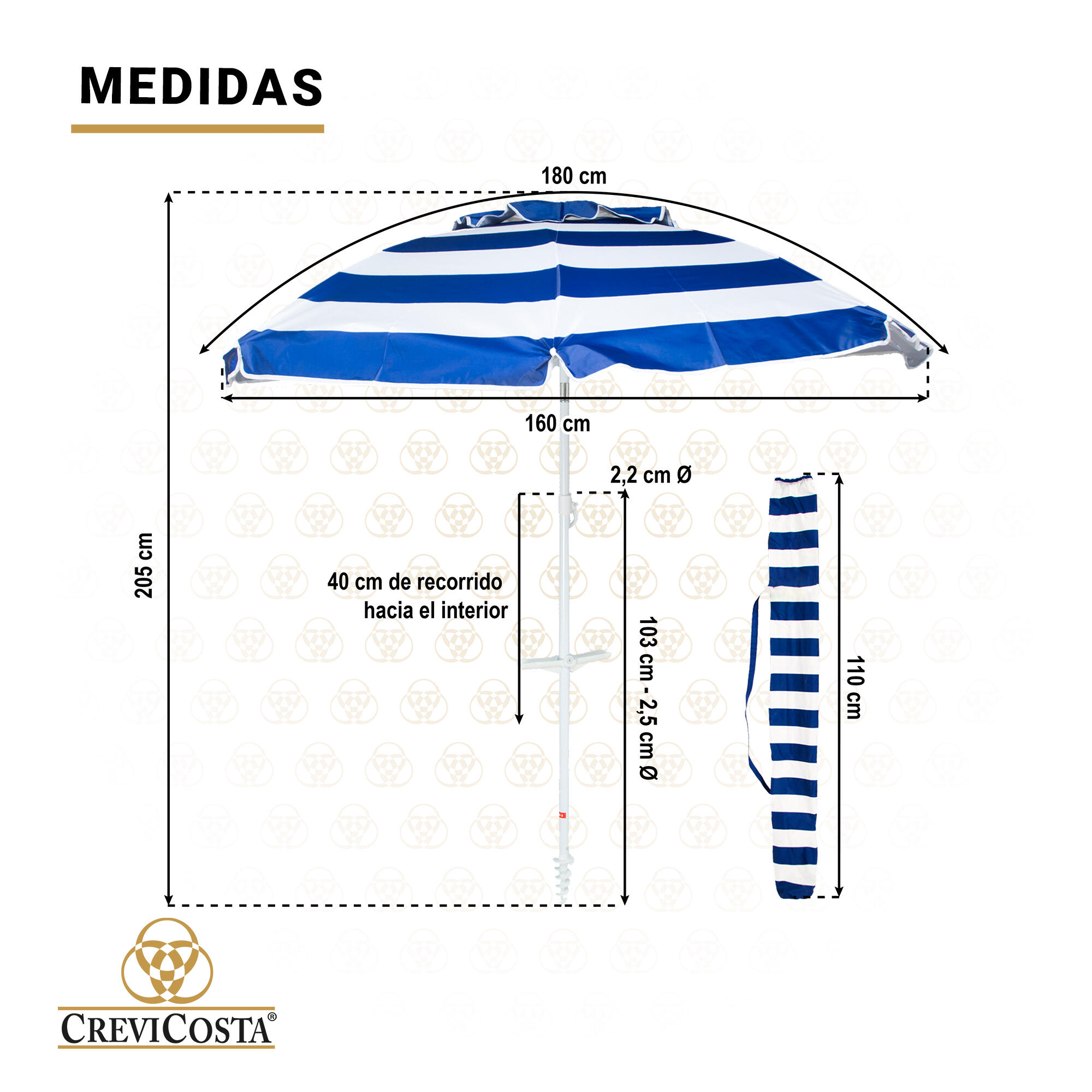 Sombrilla Playa 180 cm/8 Varillas Acero - CREVICOSTA Marina 4/6