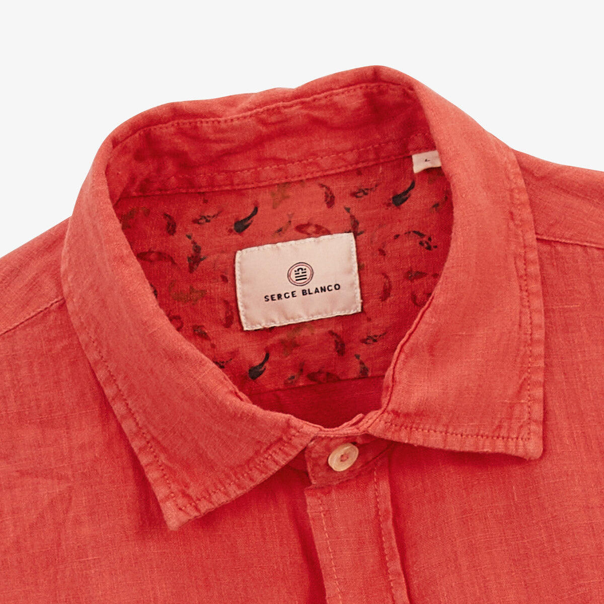 Camicia a maniche lunghe in lino rosso ruggine 3/4