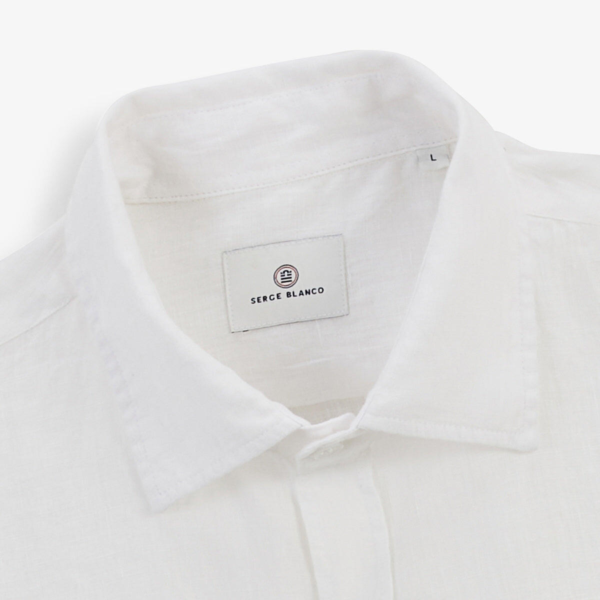 Camicia a maniche lunghe in lino bianco tinta unita 3/4