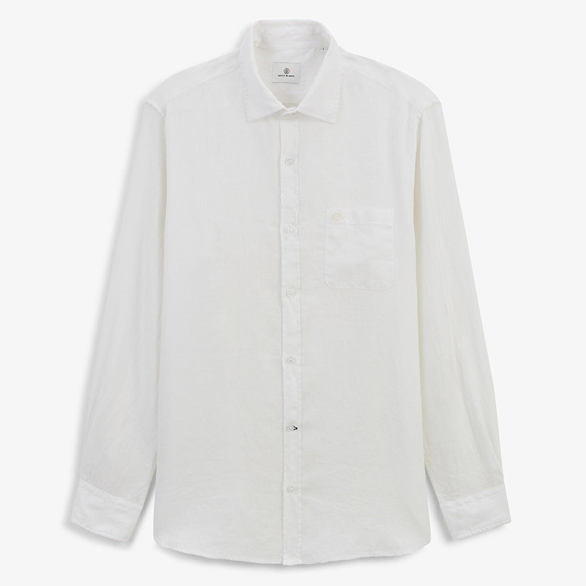 Camicia a maniche lunghe in lino bianco tinta unita 1/4
