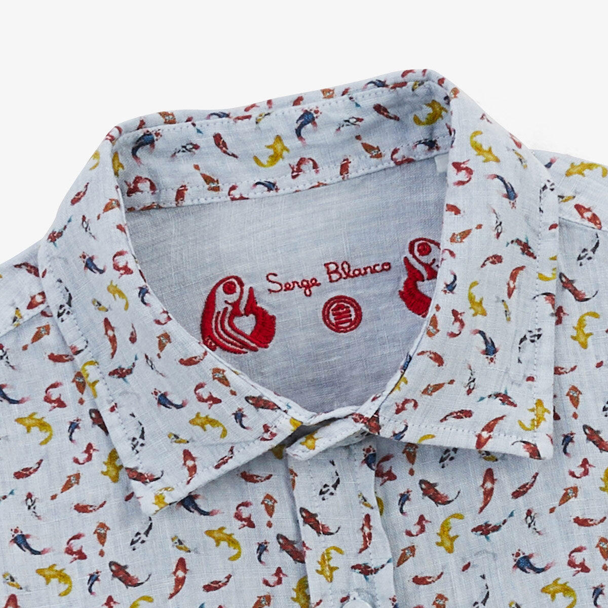 Camicia a maniche lunghe in lino con carpe koi blu cielo 4/5