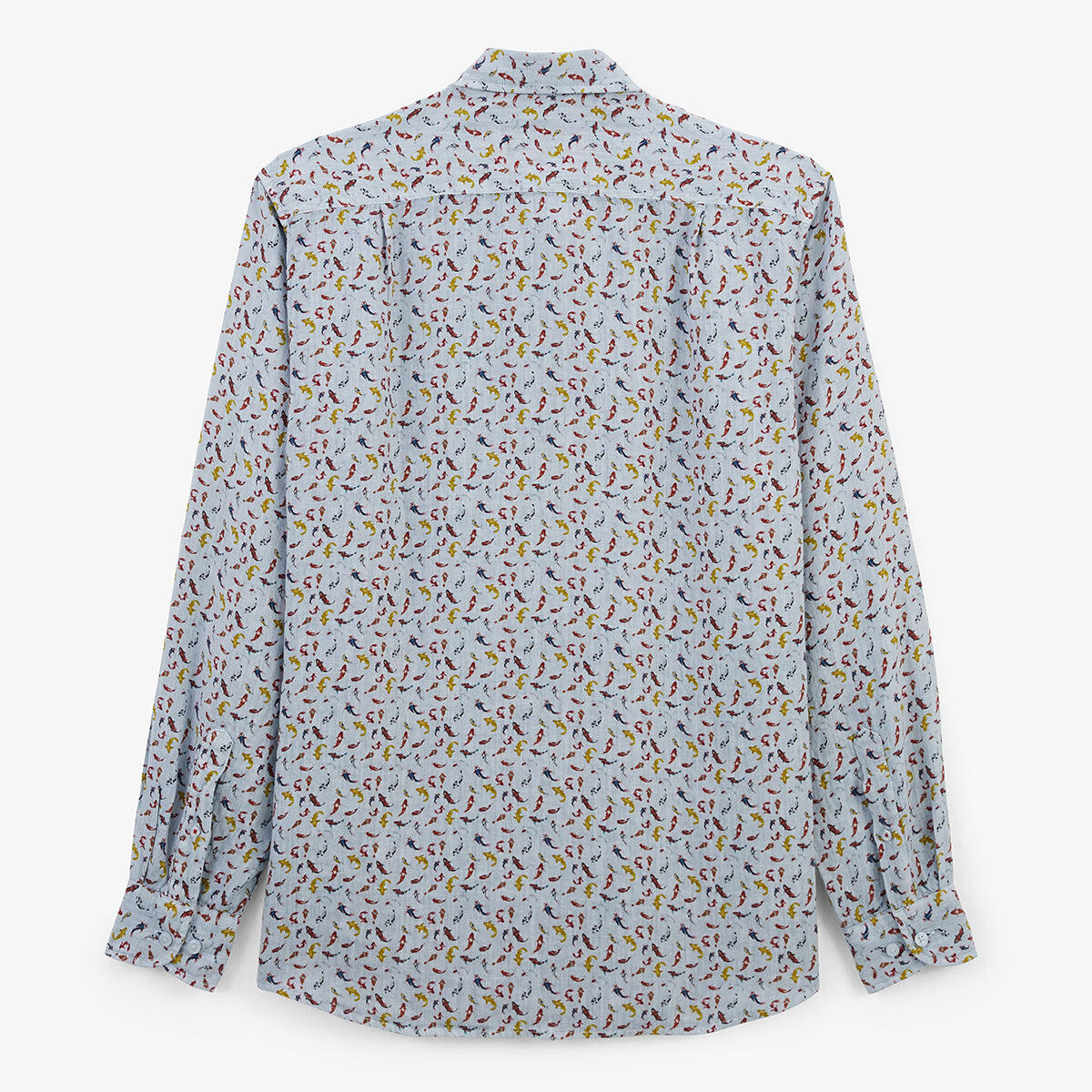 Camicia a maniche lunghe in lino con carpe koi blu cielo 3/5