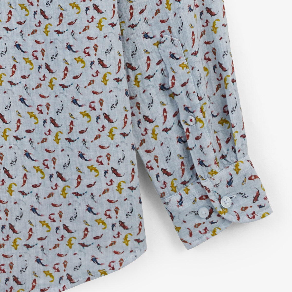 Camicia a maniche lunghe in lino con carpe koi blu cielo 5/5