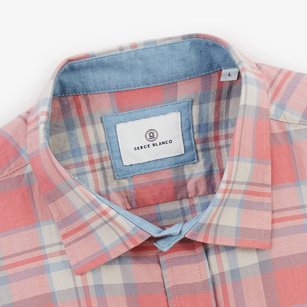 Camicia a maniche lunghe a quadri in cotone rosa 4/5