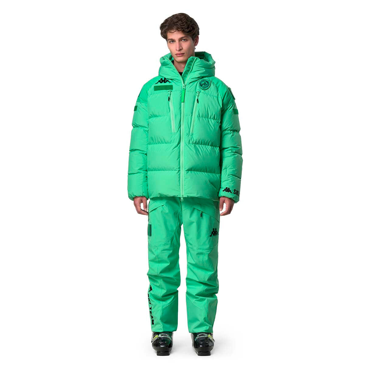 Pantaloni tuta da uomo donna in poliestere verde da sci 6/7