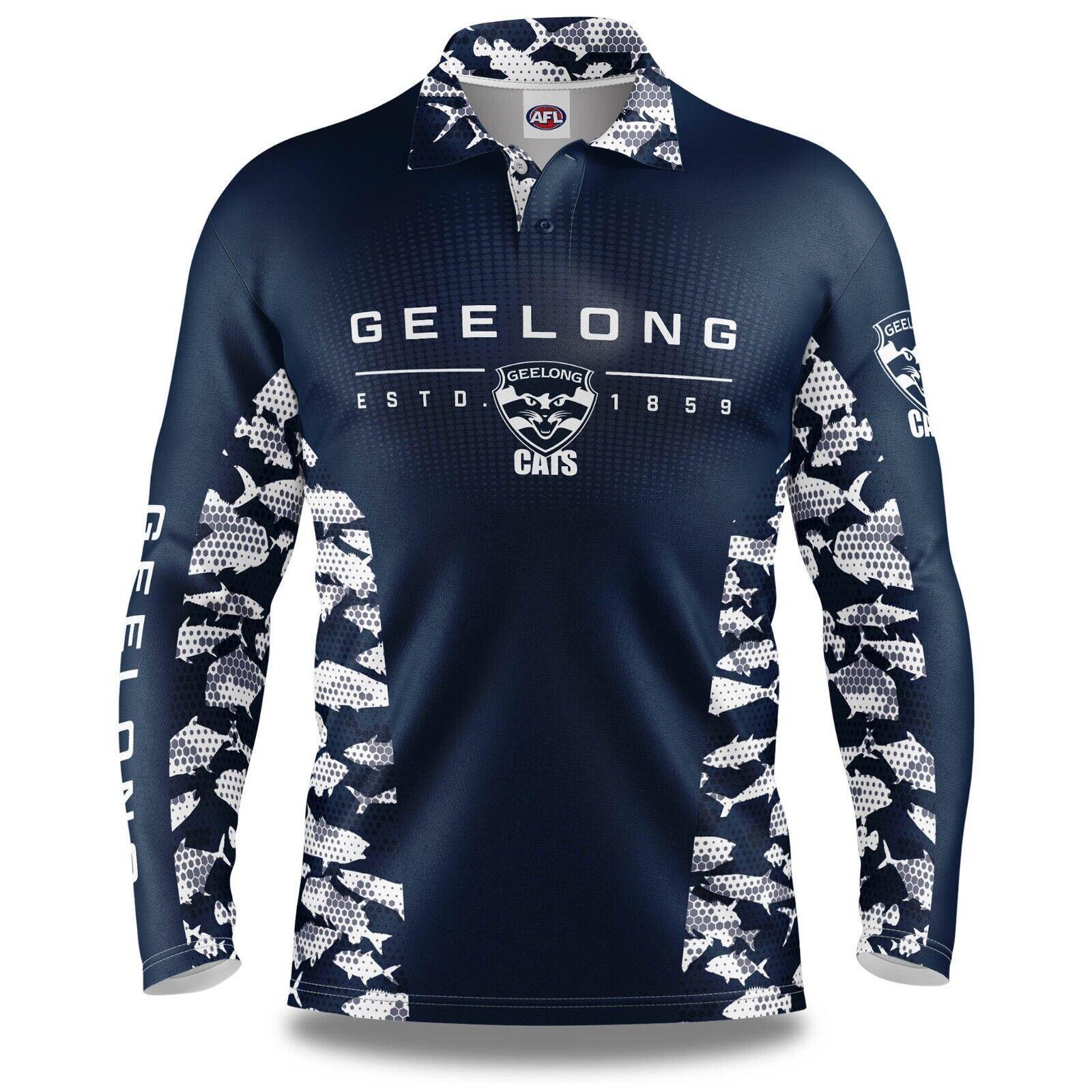AFL Long Sleeve Reef Runner Fishing Polo Tee Shirt - Geelong Cats - Adult