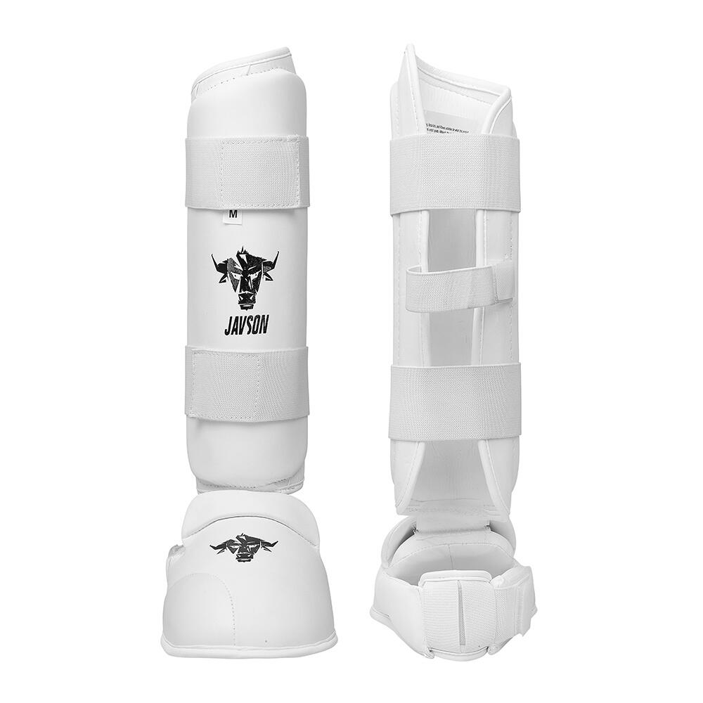 Javson Karate Shin Guards – White Premium Lightweight PU Shin Pads