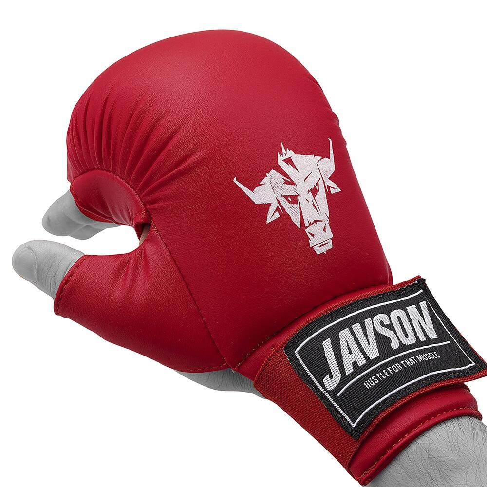 Javson Red Premium PU Leather Karate Mitts - Hand Protectors for Combat Sports