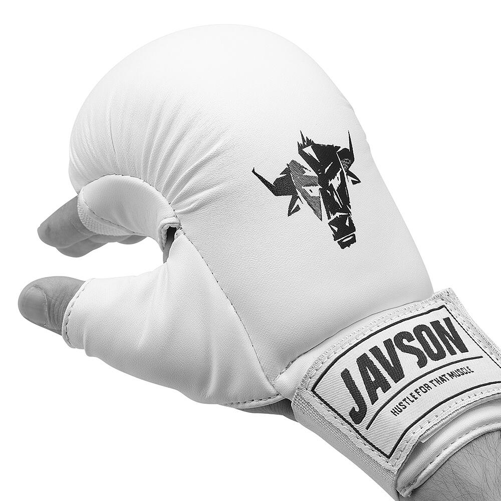 Javson White Premium PU Leather Karate Mitts - Hand Protectors for Combat Sports