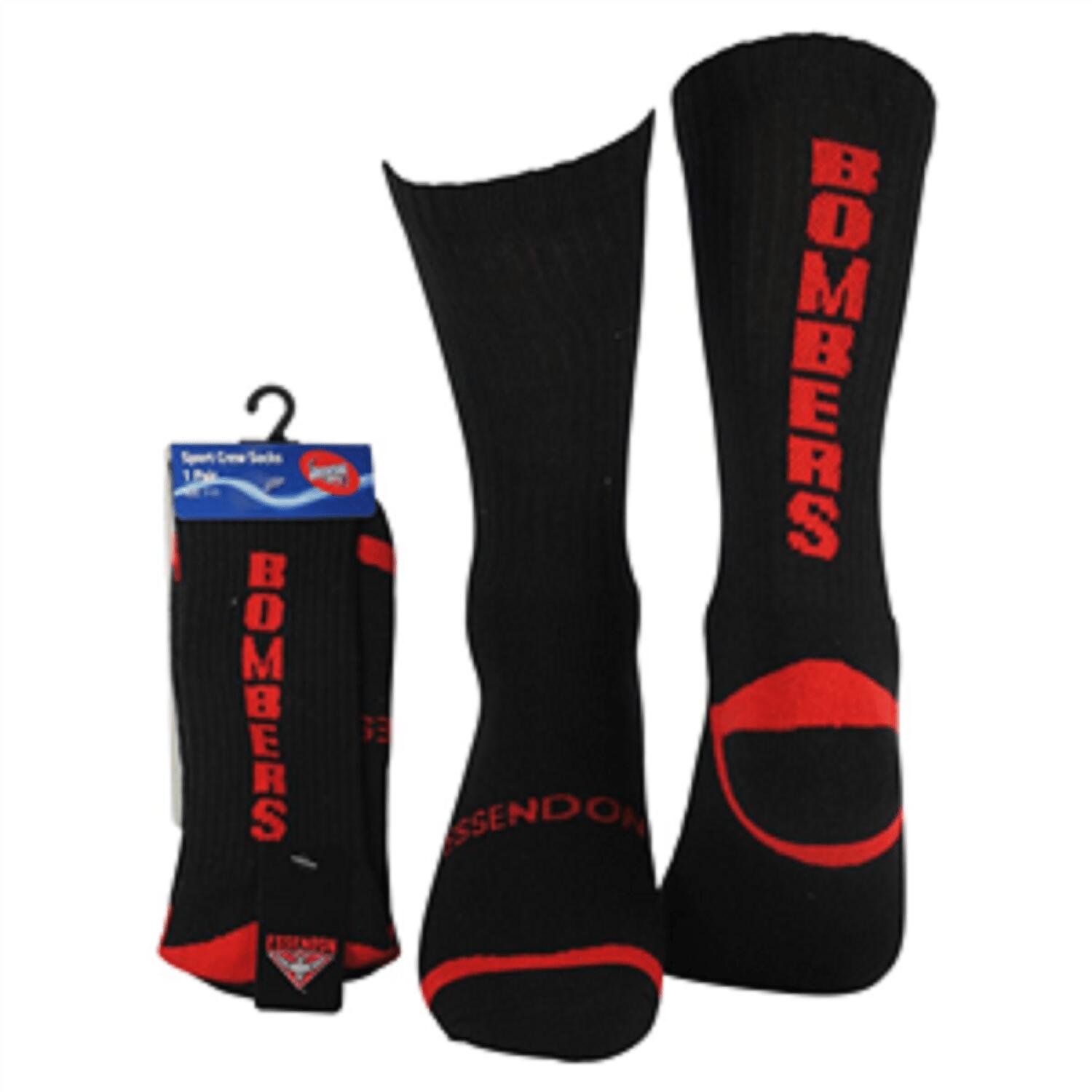AFL Mens Crew Socks - Essendon Bombers - One Set - Sock