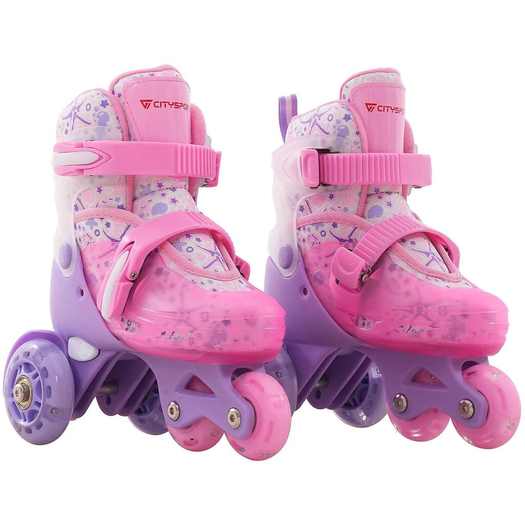 Kids Roller Skates CITYSPORTS LB3 Adjustable 31-34 Pink Light-Up Wheels