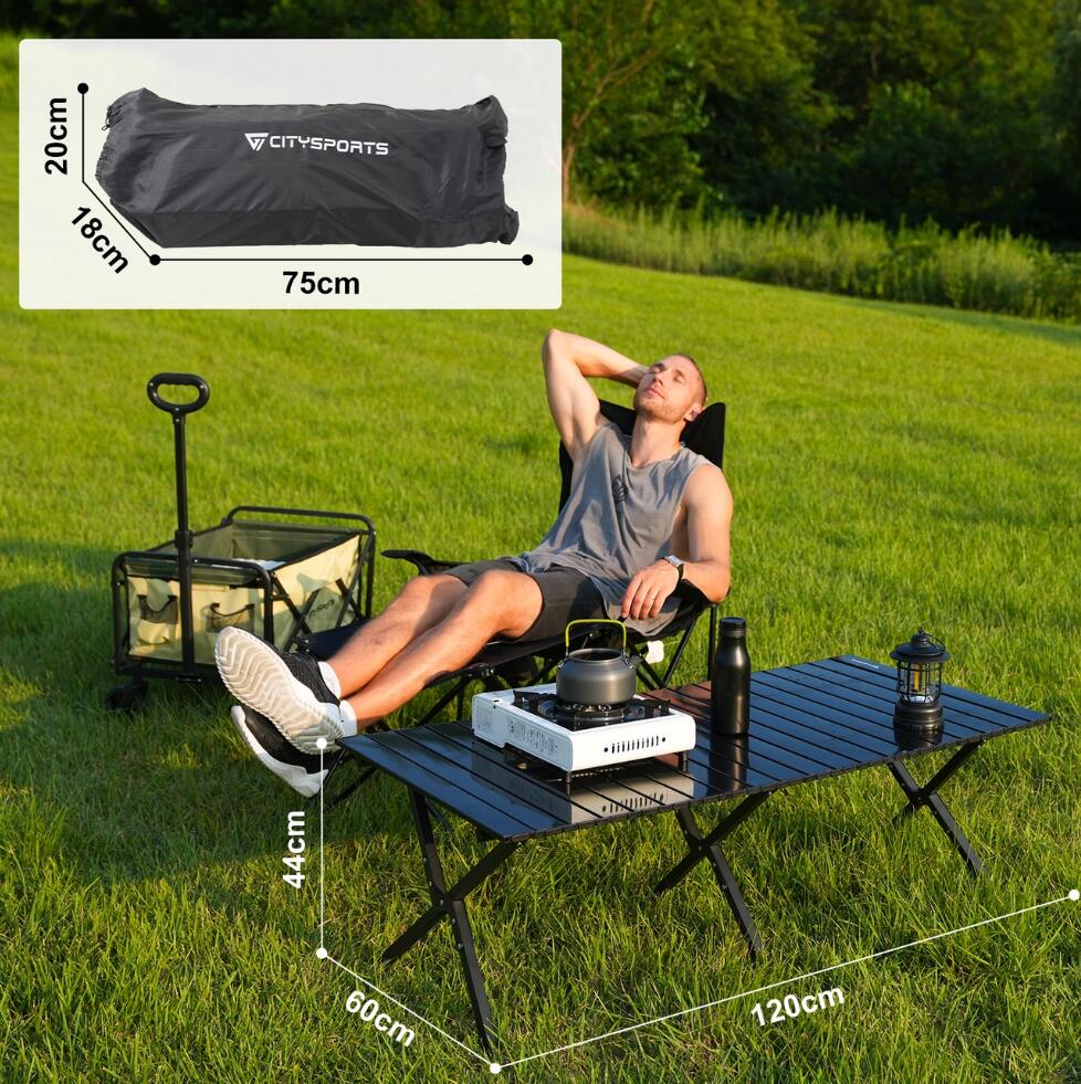 Mesa Camping Plegable CITYSPORTS Outdoor Negro Acero Carbono 2/5