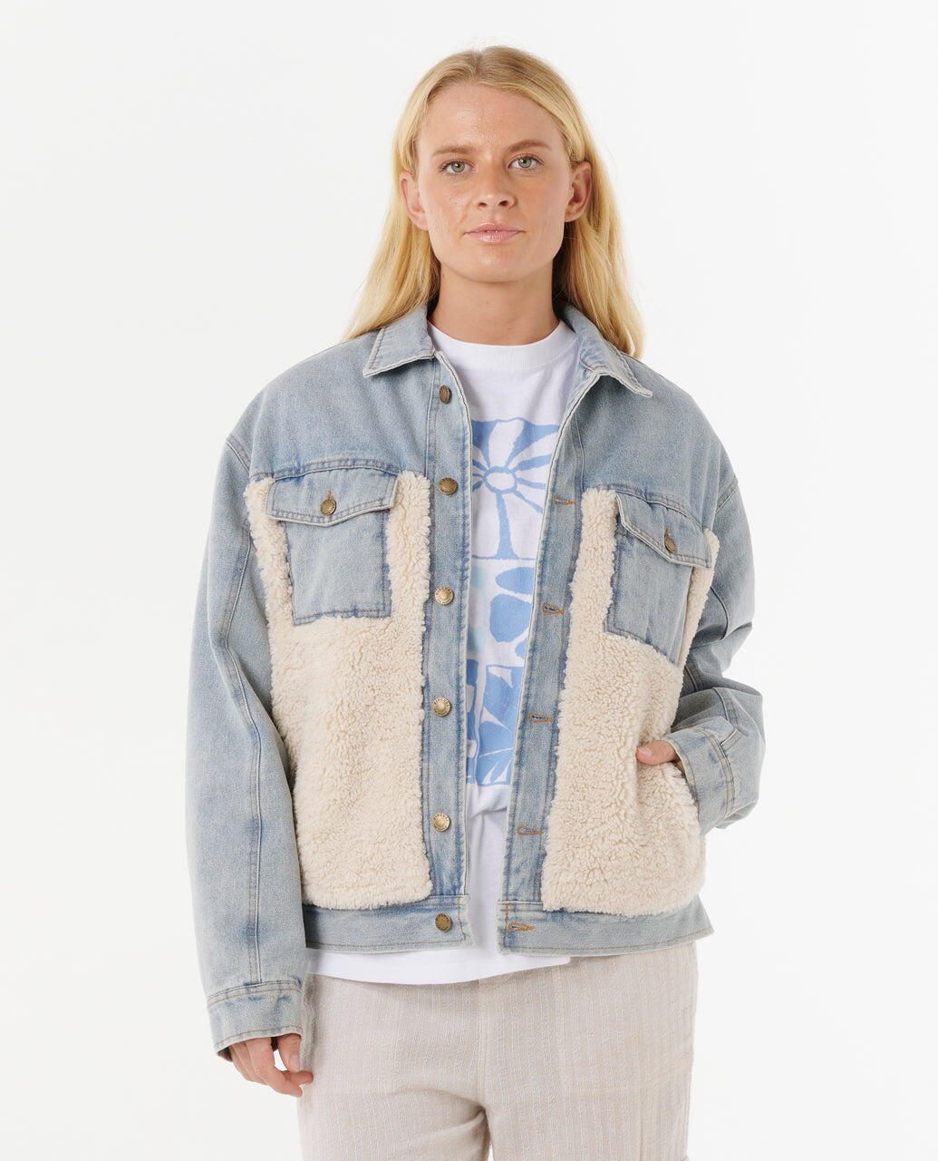 Rip Curl Cruisin. Sherpa Denim Jacket - Washed Blue 3/7