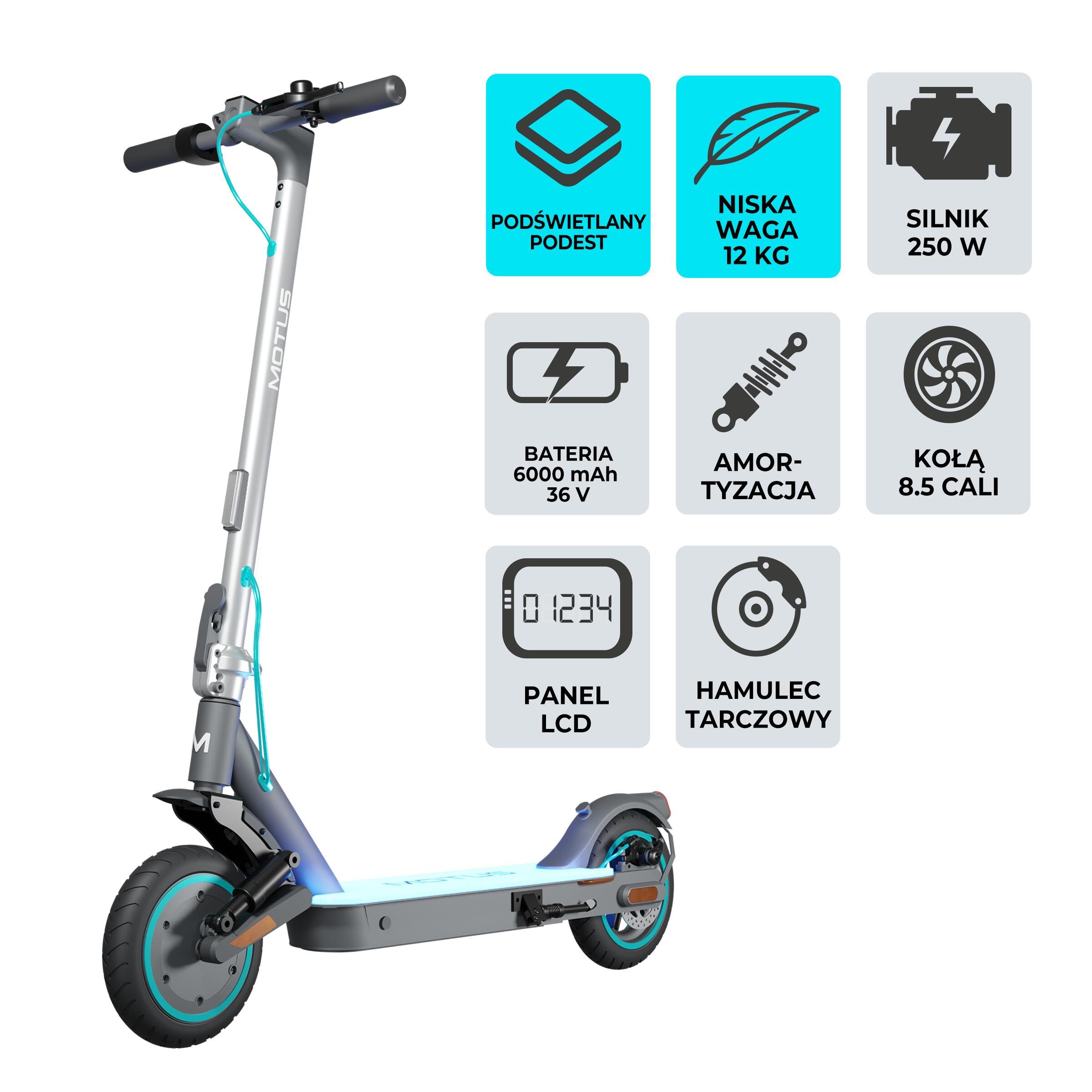 Second Life Hulajnoga elektryczna Motus Scooty 8.5 NeoLite, 19km, 250W, 6Ah 36V 2/7