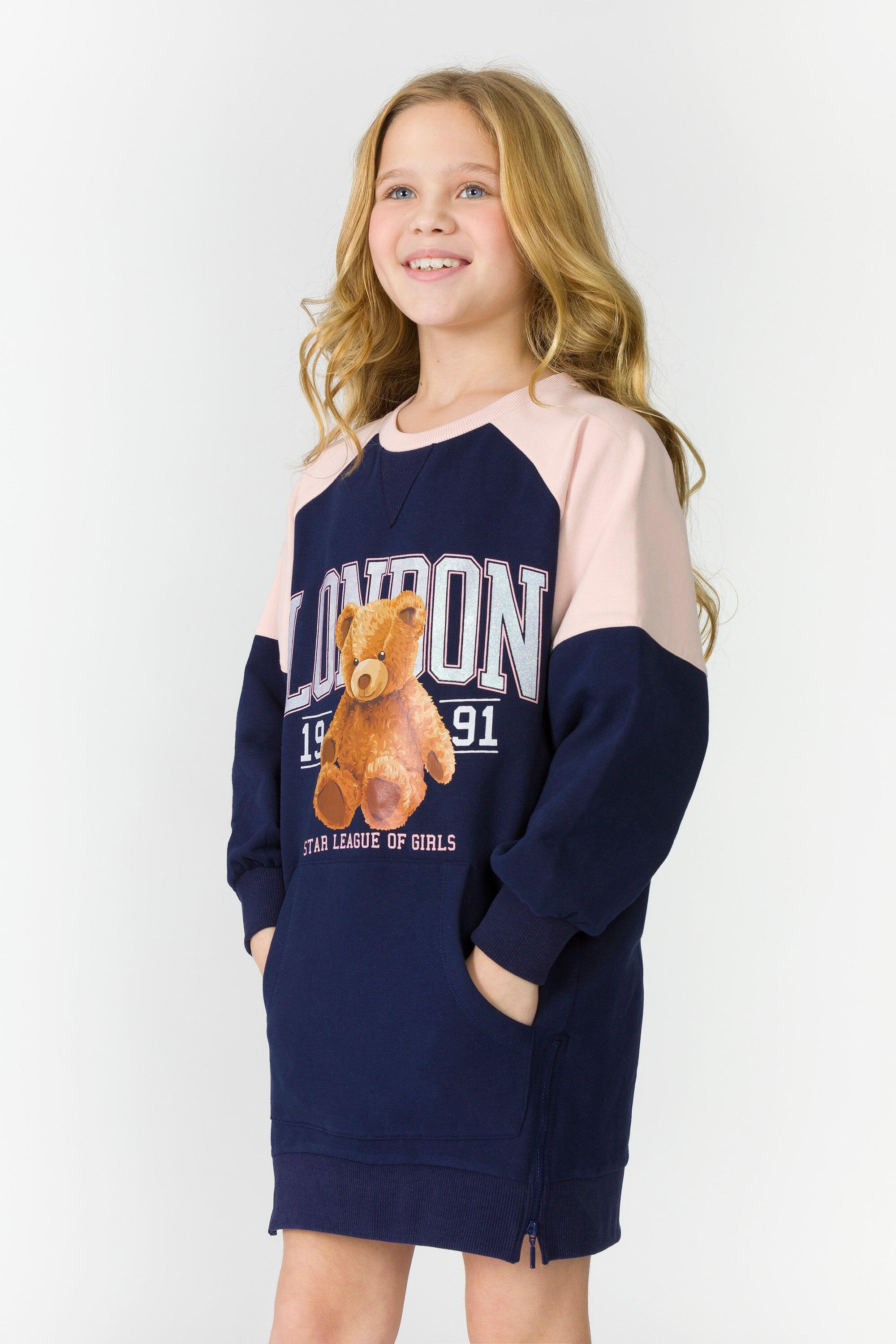 Vestido teddy azul marinho para menina, estilo 2/5