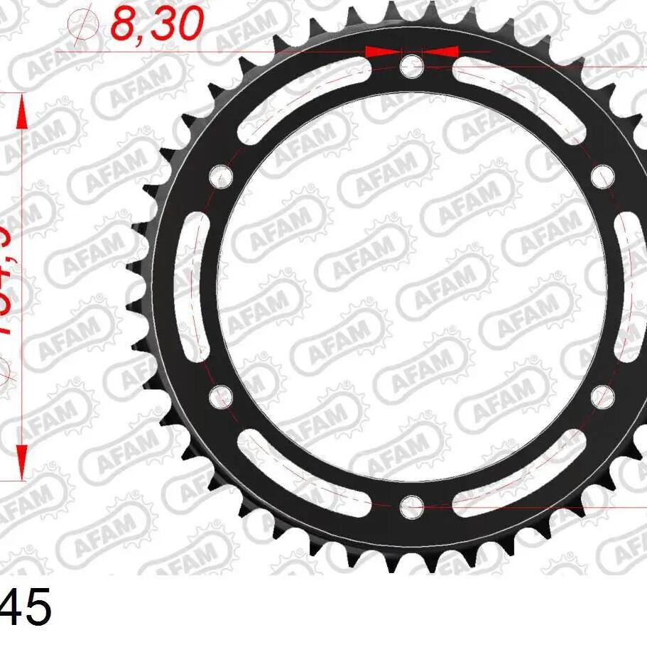 AFAM 530 Chain Wheel — 45 Teeth, Steel, Silver.