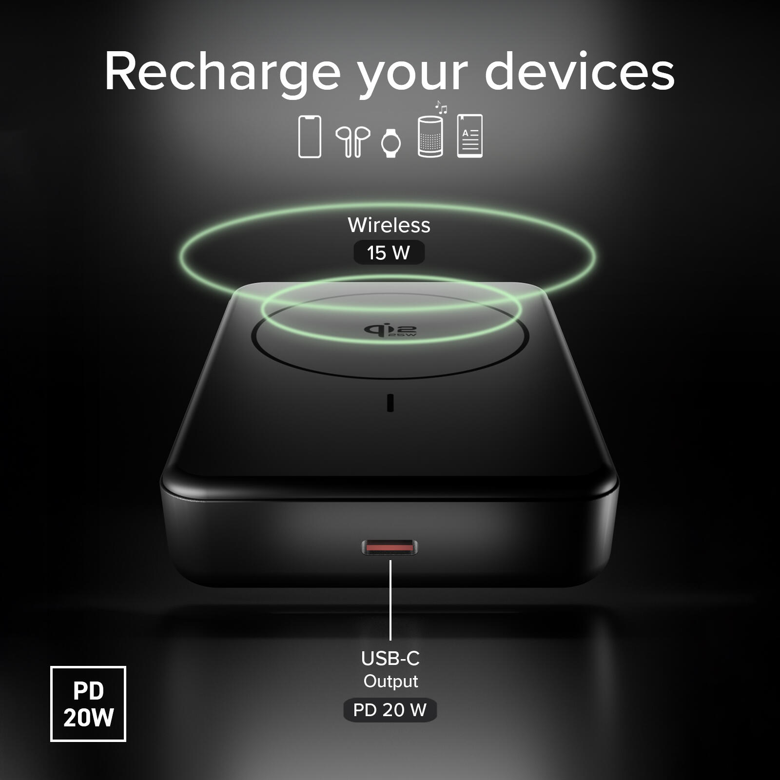 PowerBank Wireless Qi2 10000mAh con USB-C 5/7