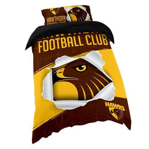 AFL Doona Quilt Cover With Pillow Case - Hawthorn Hawks - All Sizes -