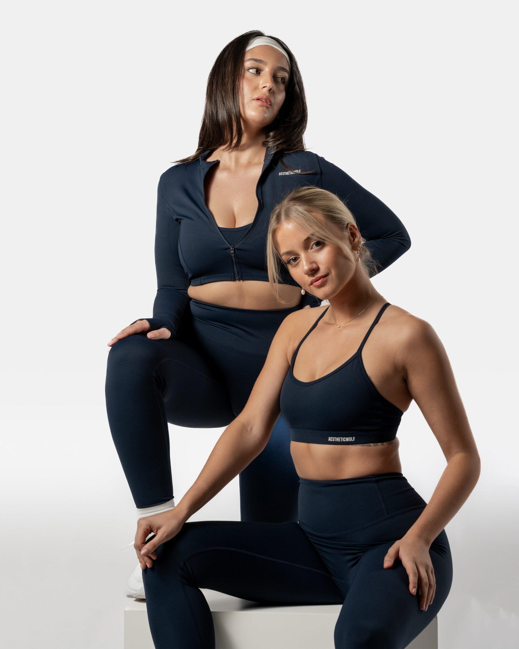 Veste crop femme manches longues pour fitness et pilates bleu marine 6/6