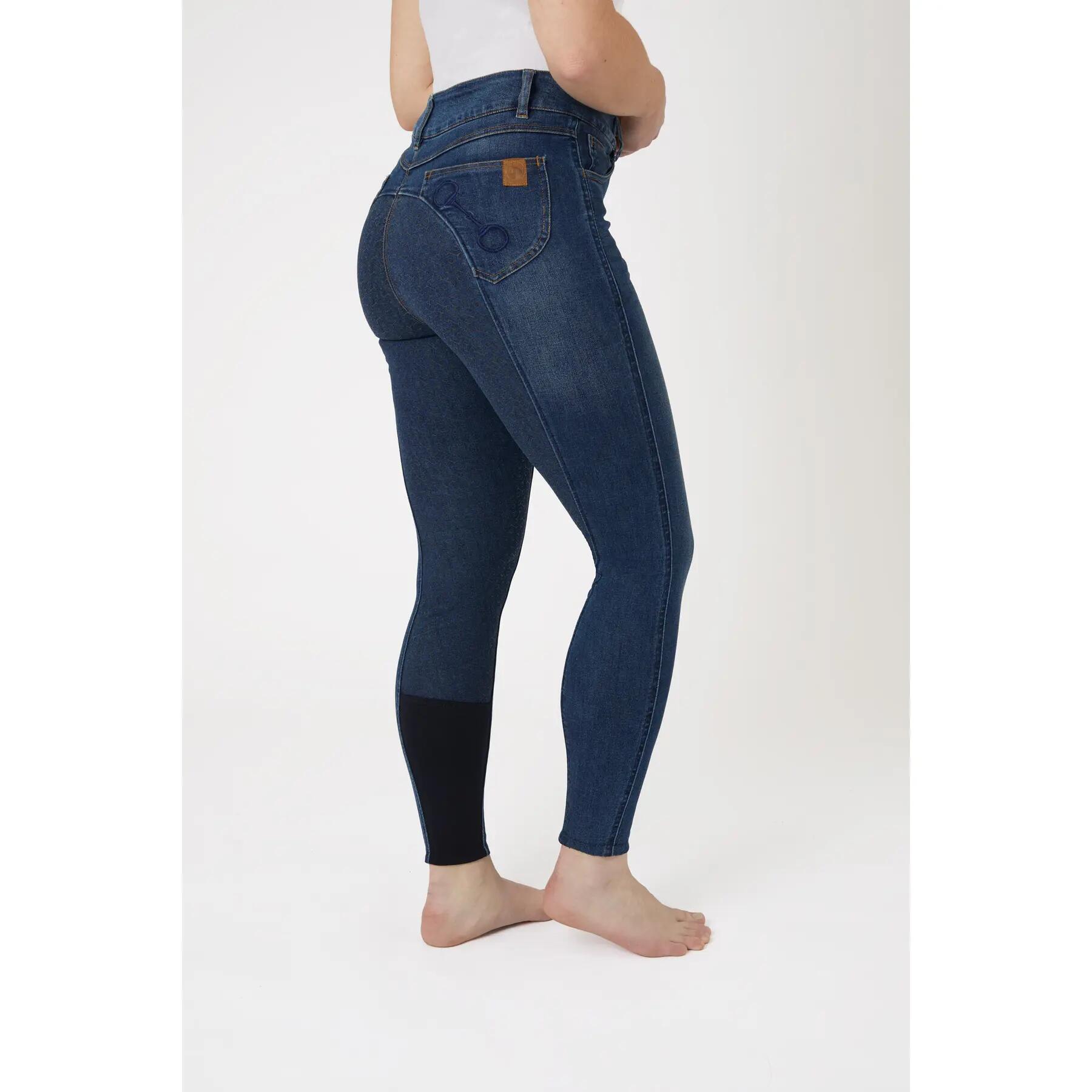 Pantalón equitación para mujer en jeans agarre total y cintura alta Horze Kaia 3/7
