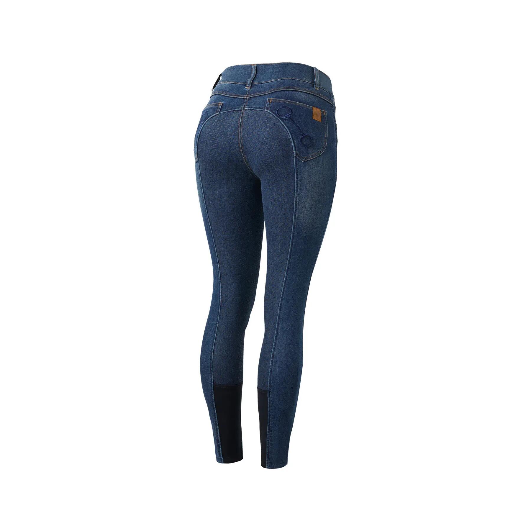 Pantalón equitación para mujer en jeans agarre total y cintura alta Horze Kaia 2/7
