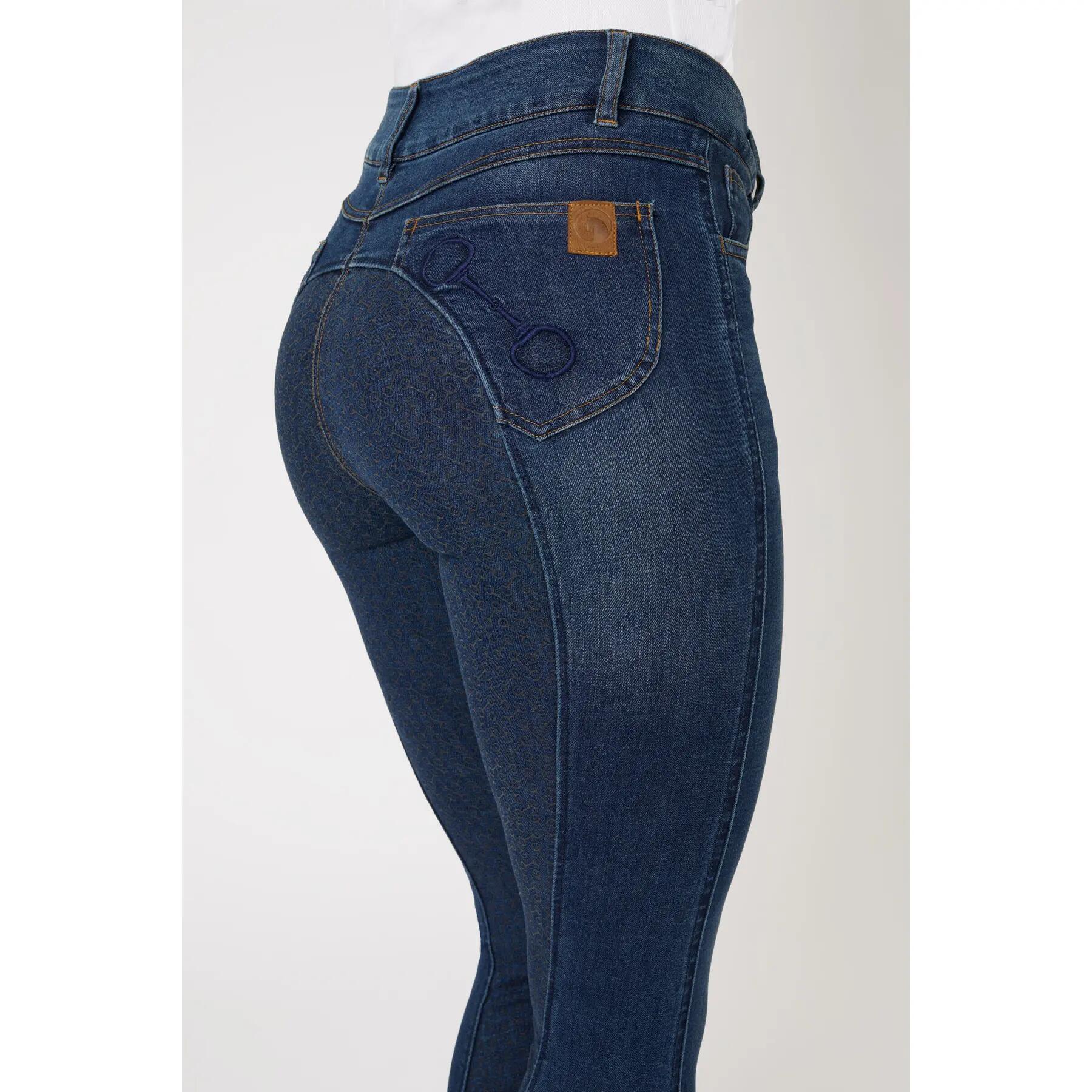 Pantalon d'équitation denim fond grip HKM Pasadena du 34 au 48