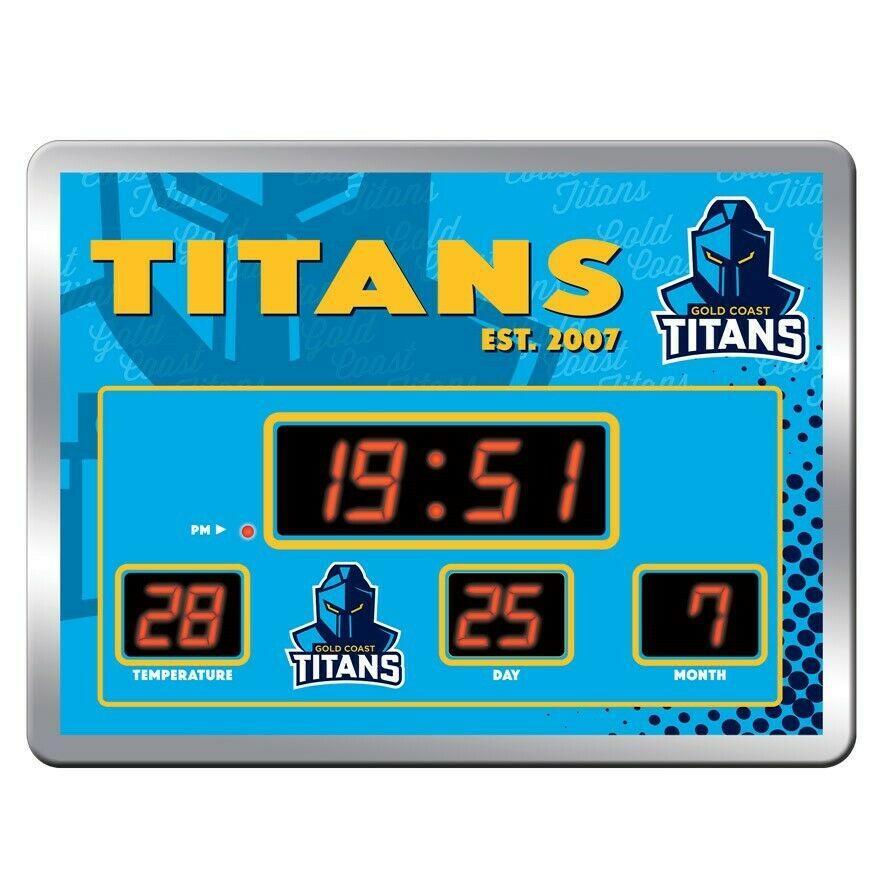 NRL LED Scoreboard Clock - Gold Coast Titans - 45x33cm - Time Temp Date