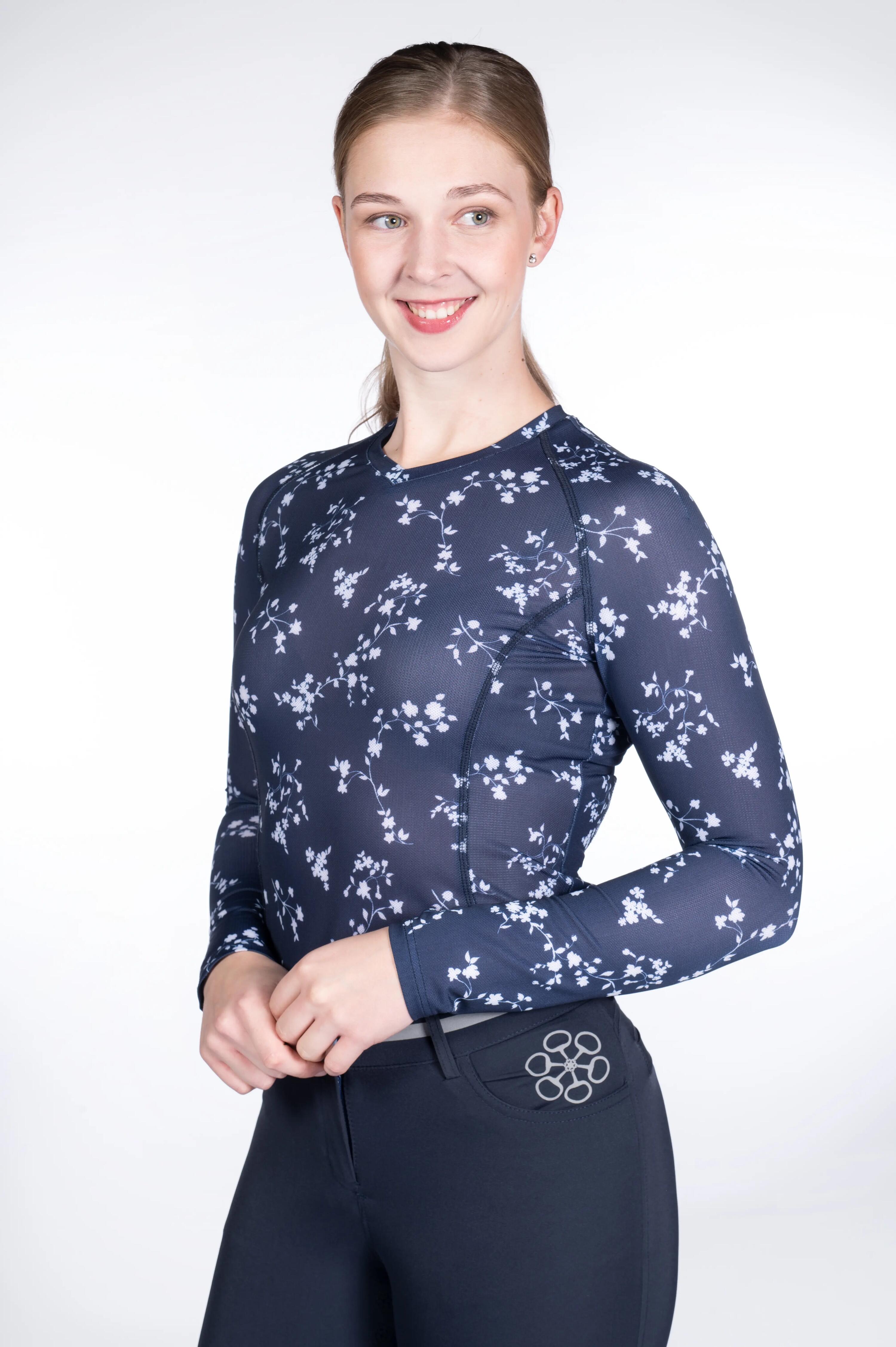 T-shirt equitazione a maniche lunghe da donna HKM Bloomsbury Fleurs 2/6