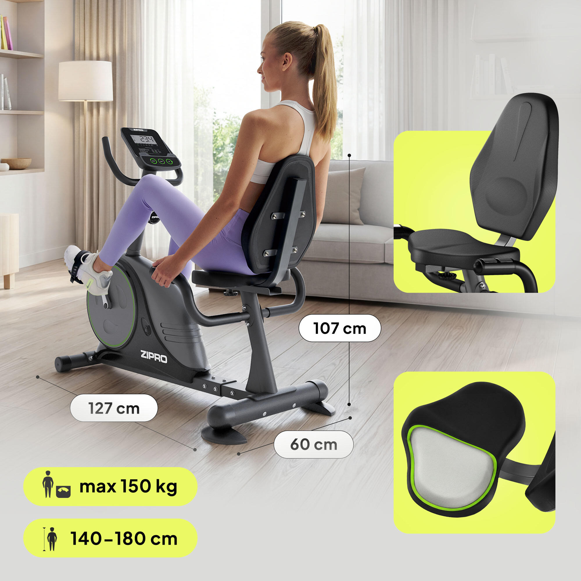 ZIPRO - Bicicletă de Apartament magnetică orizontala Zipro Easy 8