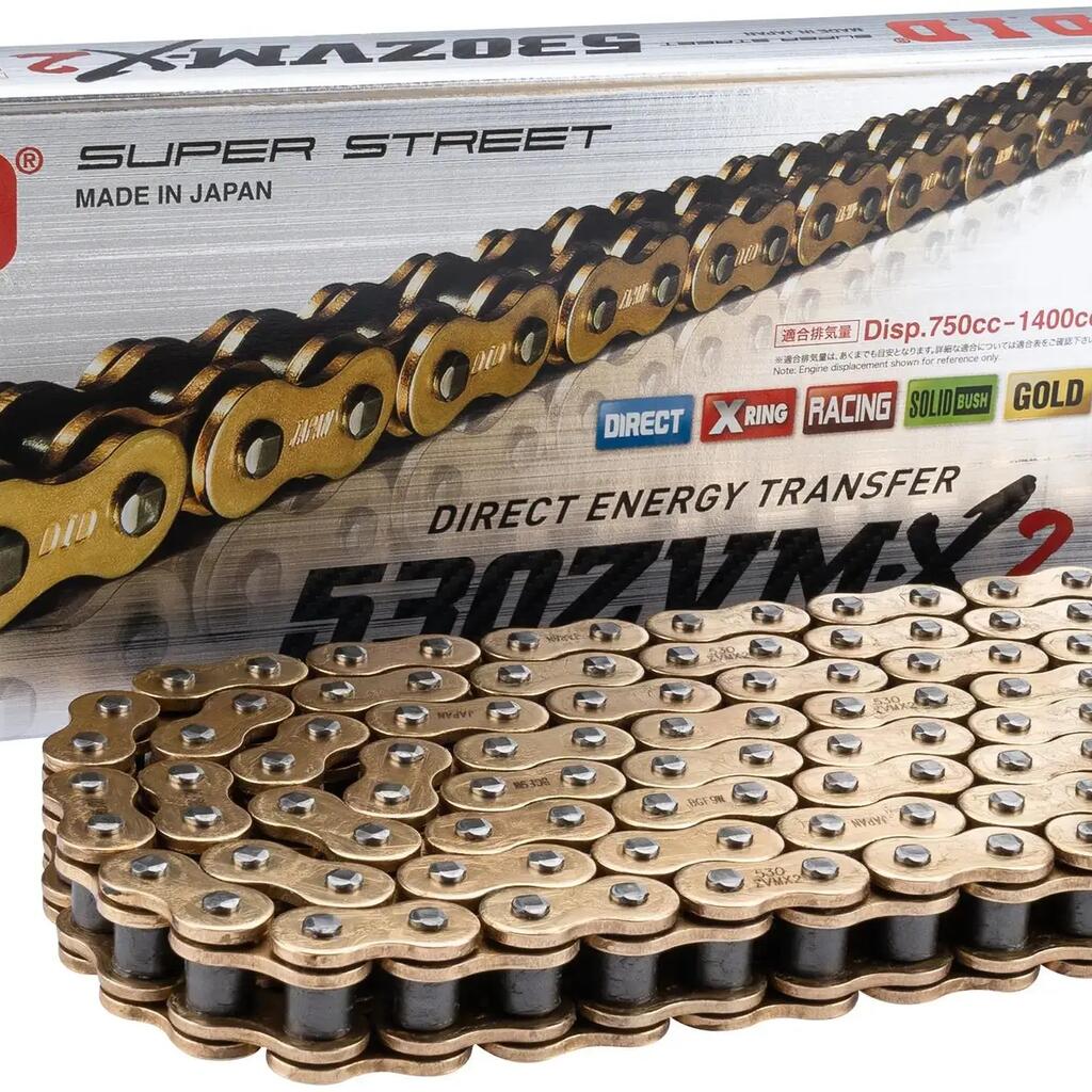D.I.D 530 ZVMX2 114N Gold/Gold Open Chain, 114 Links.