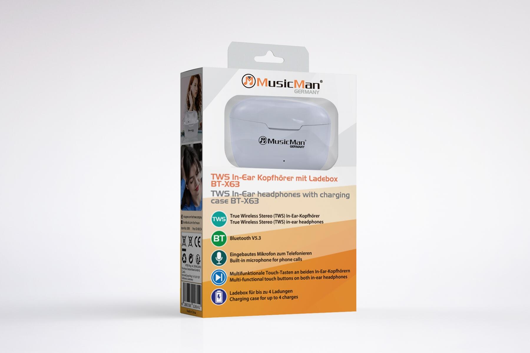 MusicMan TWS In-Ear Kopfhörer mit Ladebox BT-X63 weiß 6/6