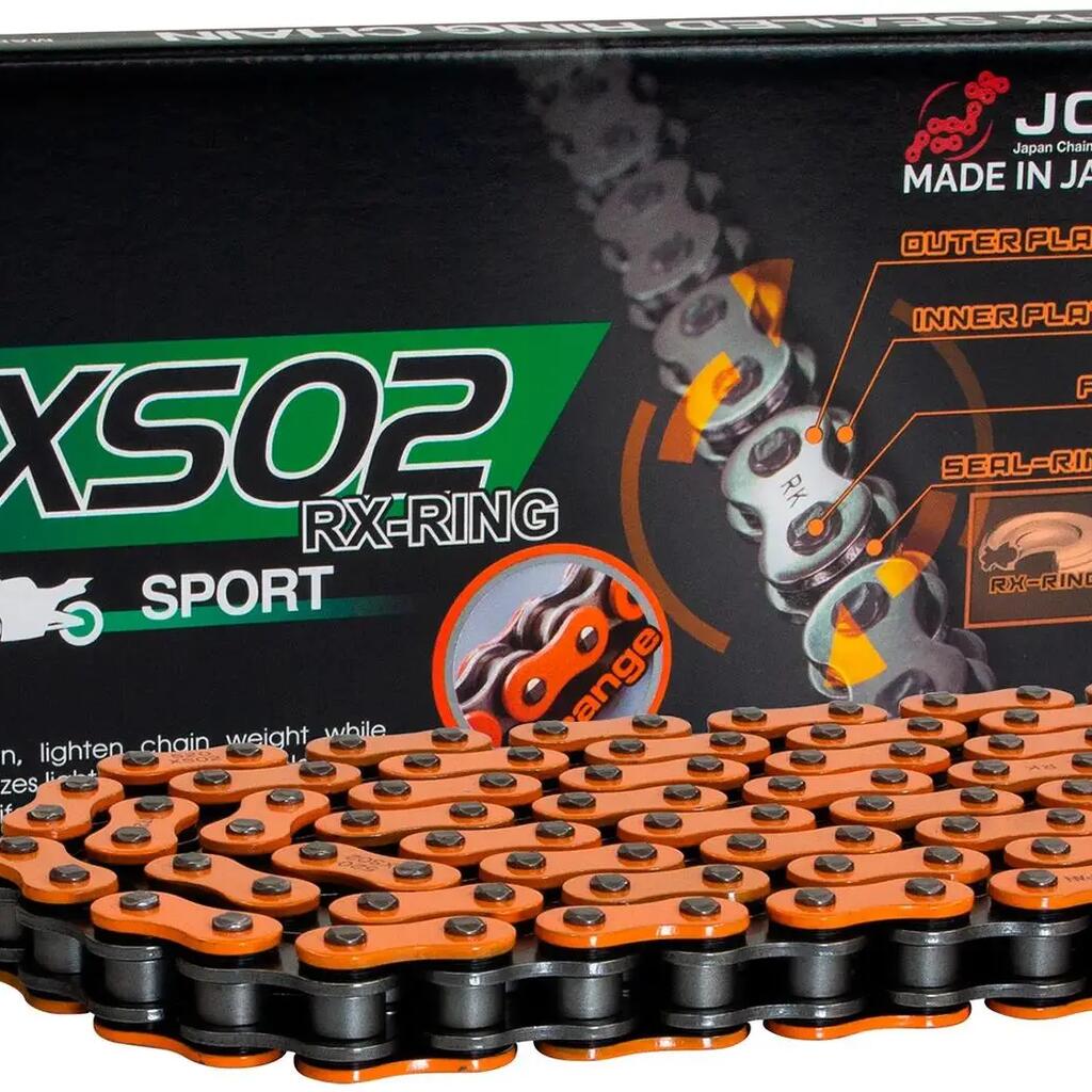 RK Chain 520 XSO2 118 N — Orange/Grey, Open Link.
