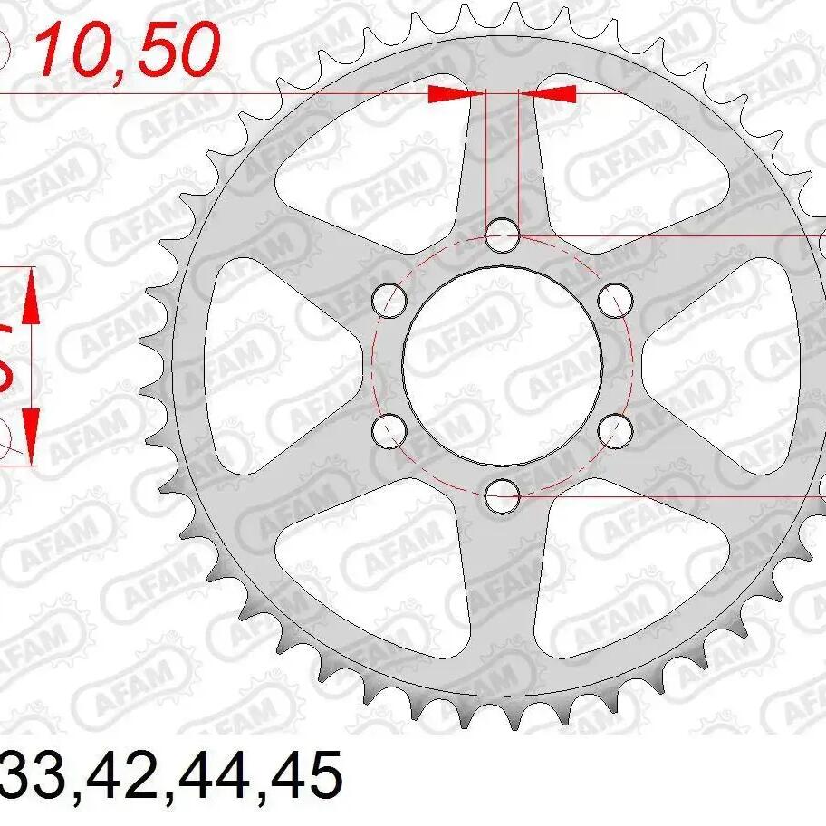 AFAM 530 Chainwheel, 44 Teeth, Steel, Silver.