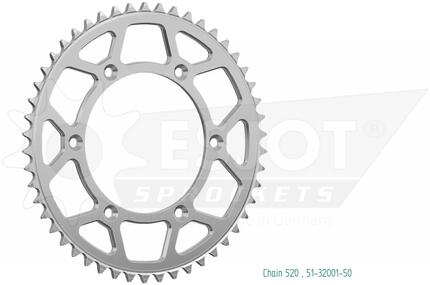 Koło zębate Esjot 520 50z z aluminium w kolorze srebrnym