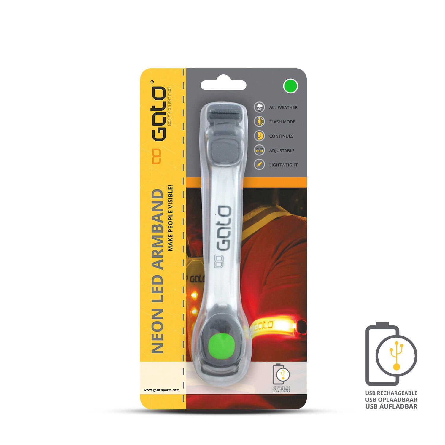 Gato Neon brazalete LED USB recargable verde talla única 4/4