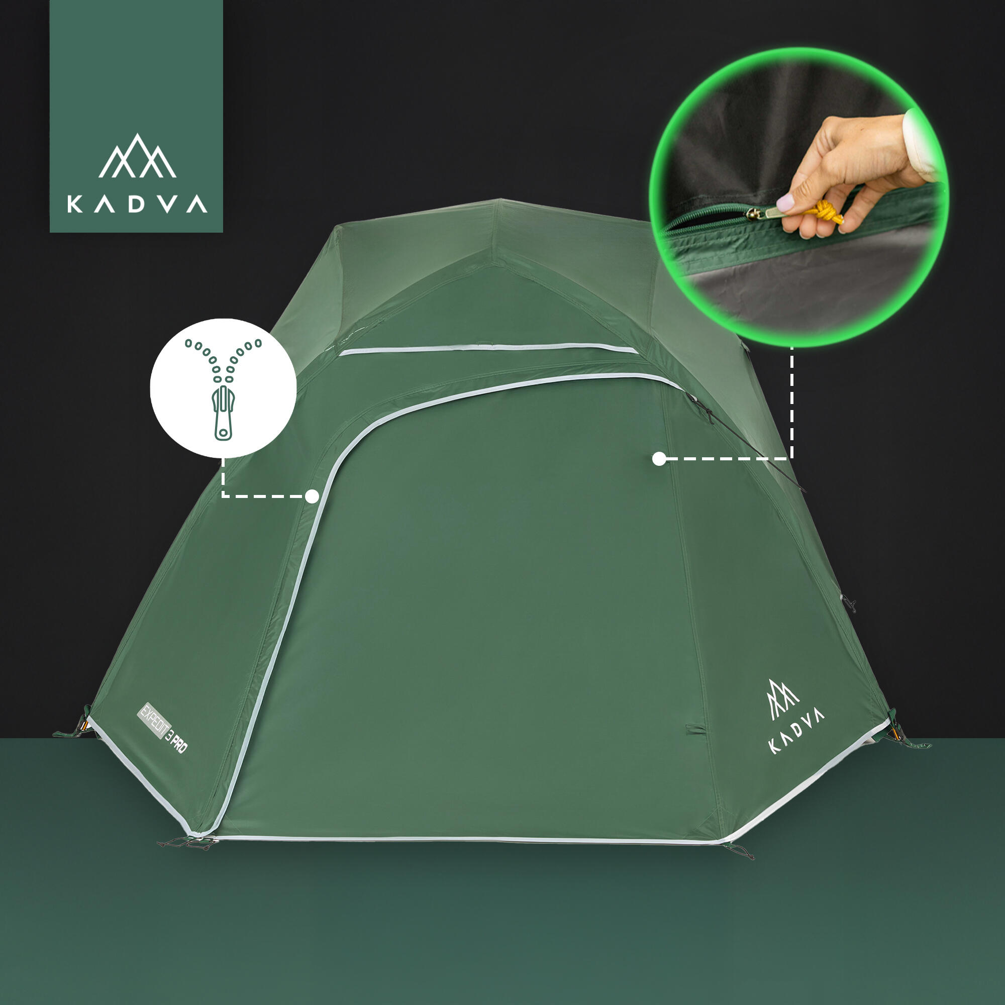 Barraca de campismo para 3 pessoas KADVA Expedit 3 pro 6/7
